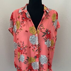 LOFT Coral Floral Button-Down Shirt